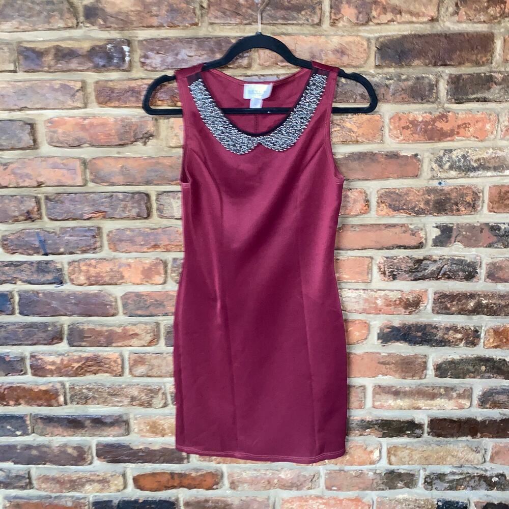 Geri C New York Maroon Red Sleeveless Embellished Mini Dress Women's Size Small